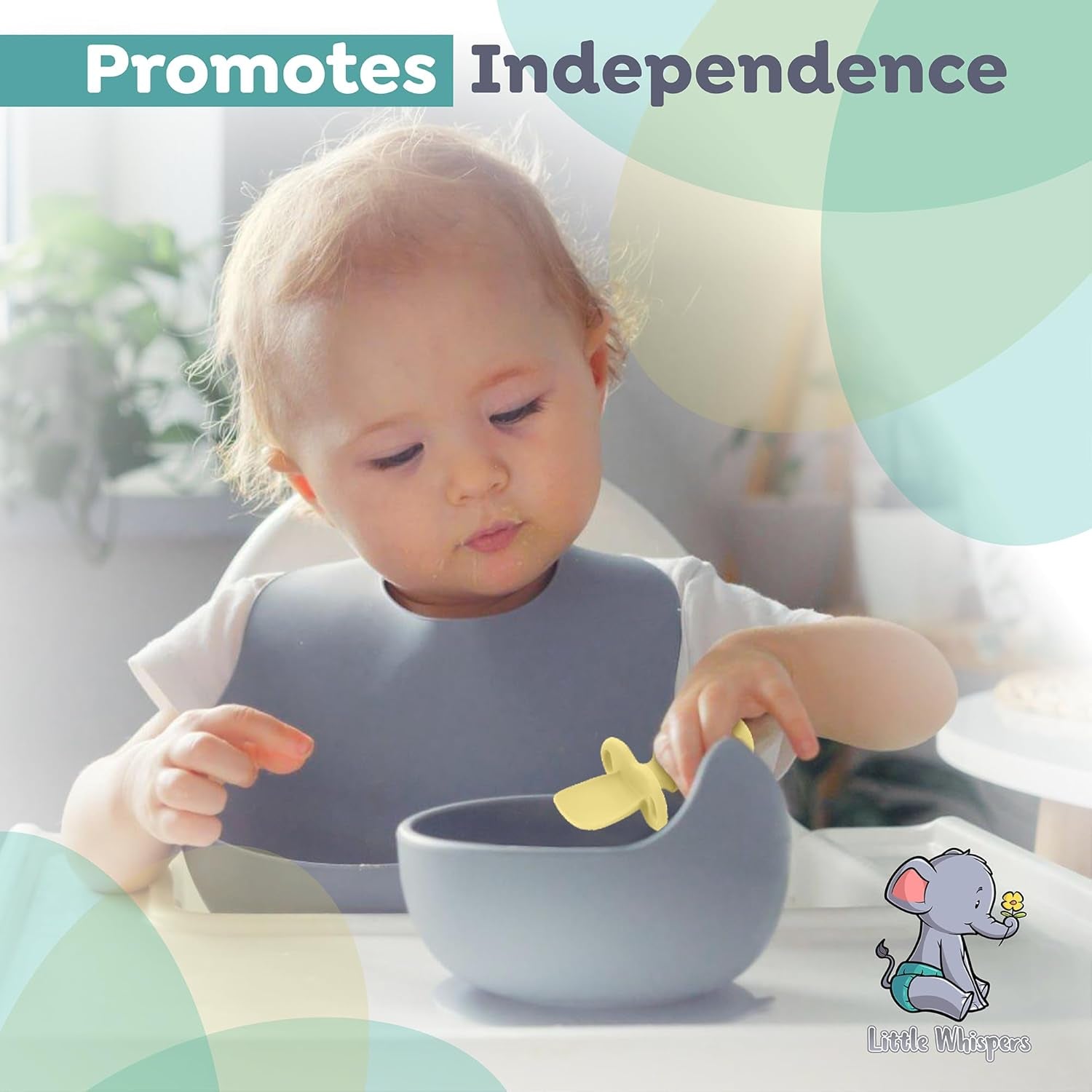 Littlewhispers Baby Silicone Spoons - Self Feeding 6 Months - Infant, Toddler, & Kid Friendly Utensils - First Stage, Baby Led Weaning - 4 Pack Utensil Set (Pastel)