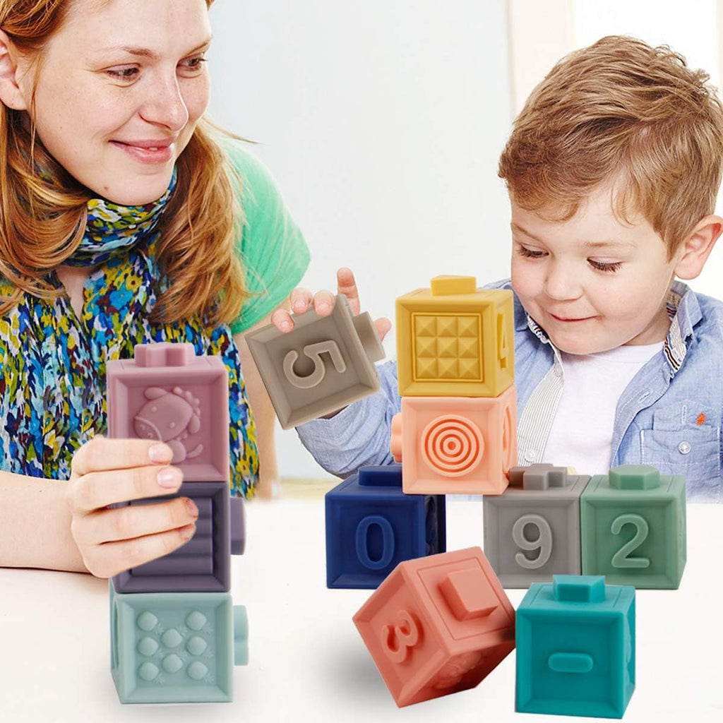 Baby Blocks Toys, Soft Building Blocks for Babies 6-12 Months | 12 PCS Soft Blocks, Stacking Blocks for Toddlers 1-3 & Numbers Animals Shapes, Sensory Block Gift for Newborn First Birthday