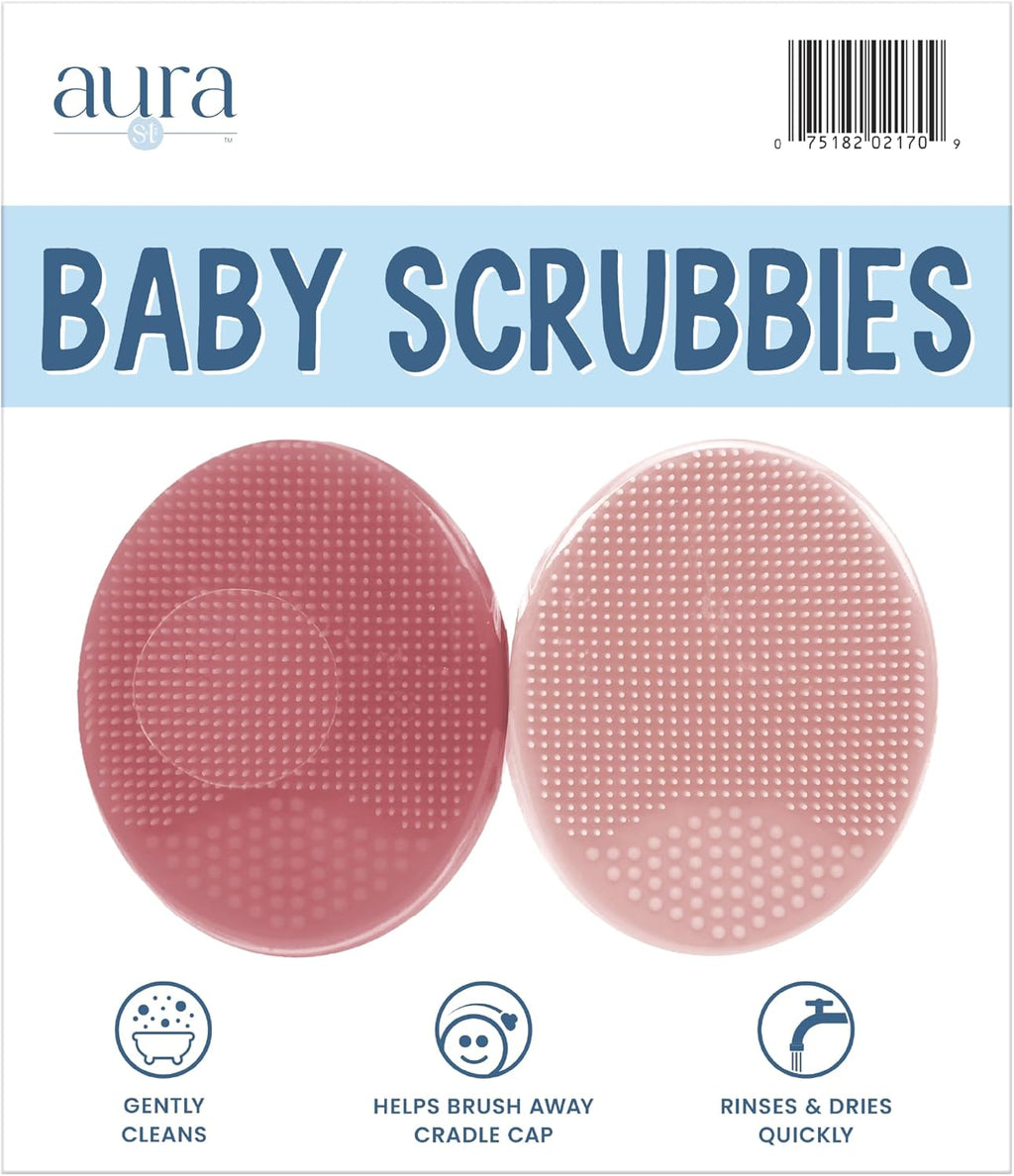 Cradle Cap Brush for Baby, 2 Pack, 2" X 2.5", Pink | Exfoliating and Massaging, Cleansing Brush for Baby, Silicone Bristles, Rinses Clean, Suction Cup Handle