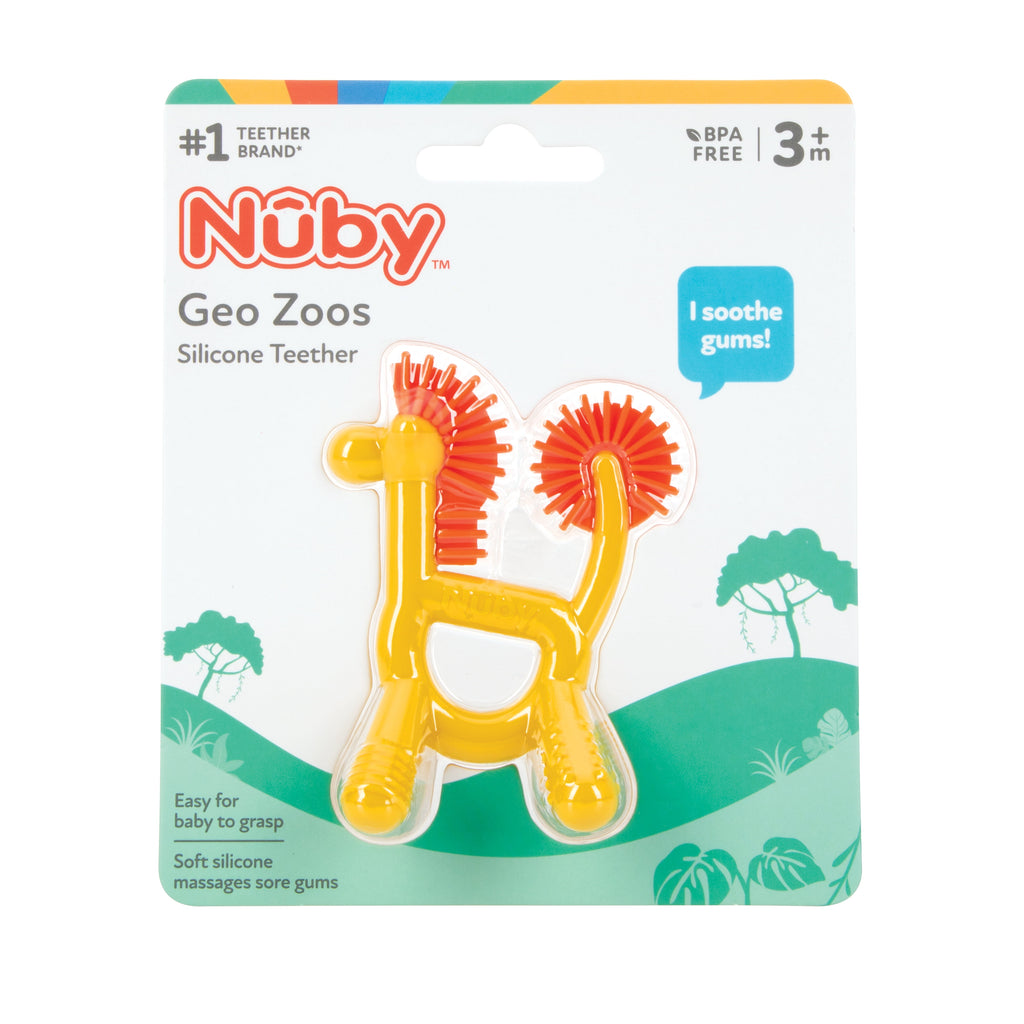 Geo Zoos Silicone Teether for Babies, Yellow/Orange Giraffe Infant Teething Toy